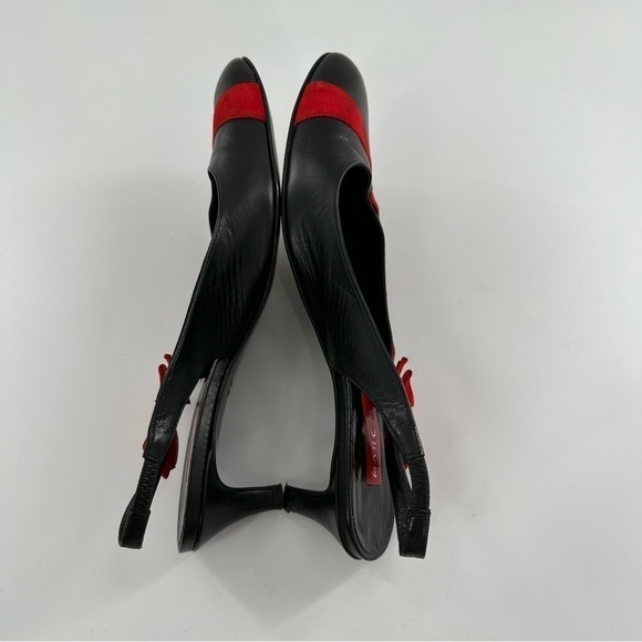 Marc Jacobs kitten heels size 7.5 black Italian leather red suede bow Y2k - Picture 5 of 13